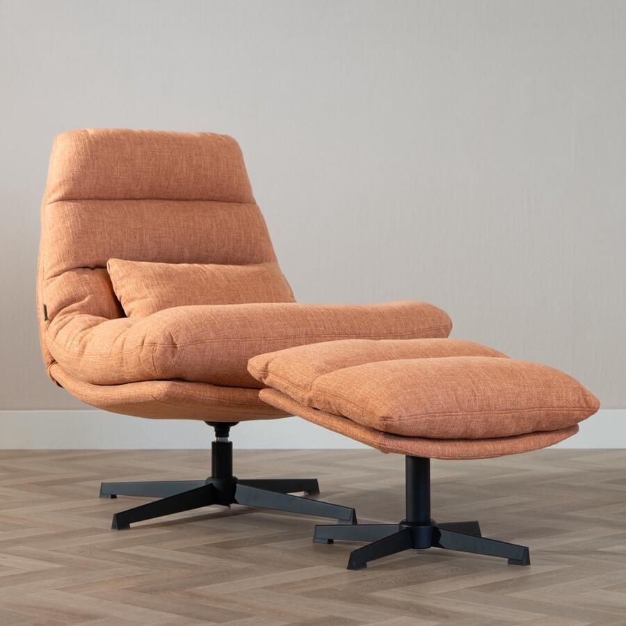 Bronx71 Draaifauteuil met hocker Cristo linnen koper.