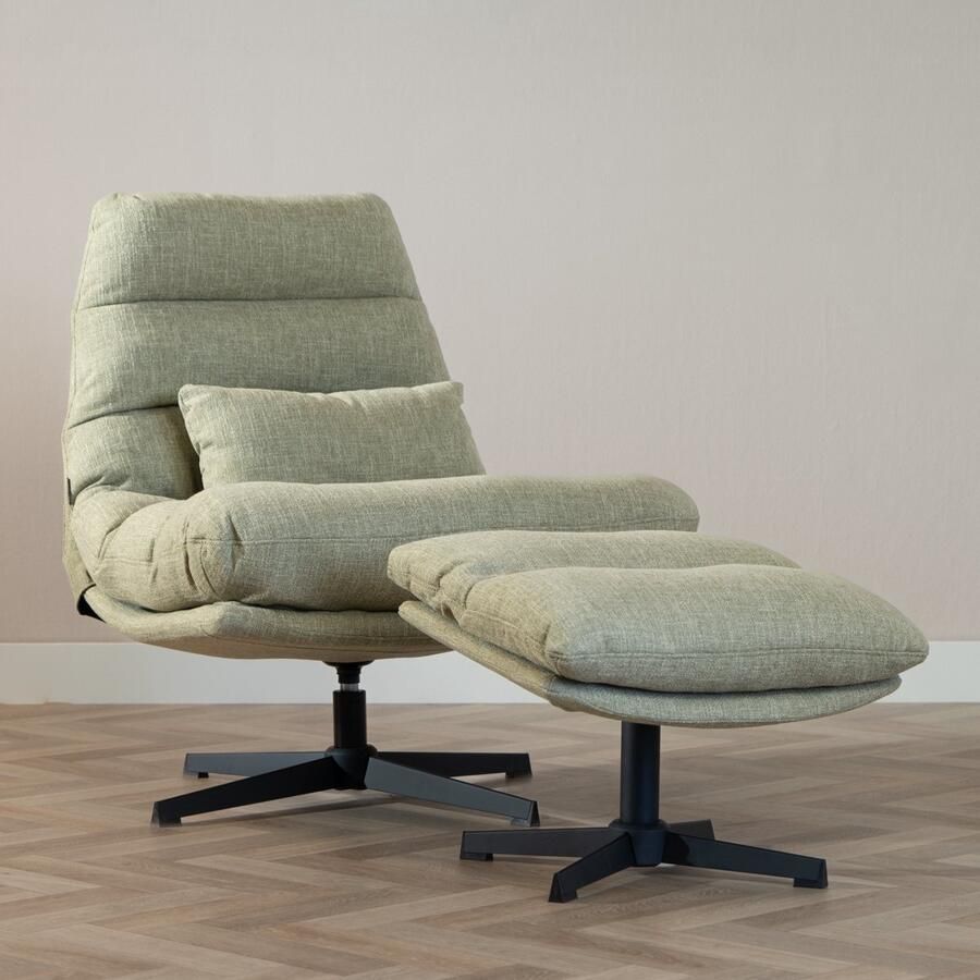 Bronx71 Draaifauteuil met hocker Cristo linnen olijfgroen.