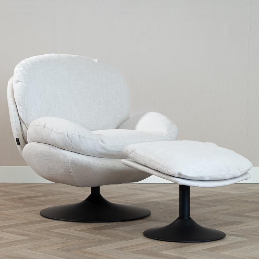 Bronx71 Draaifauteuil met hocker Isobel linnen off white.