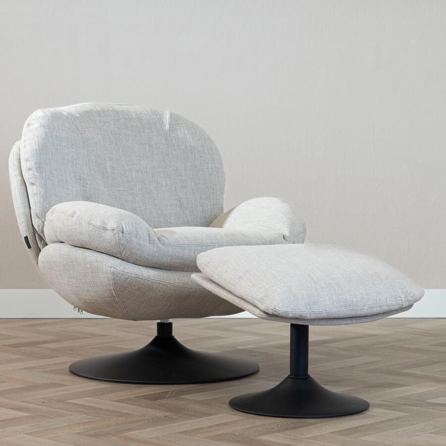 Bronx71 Draaifauteuil met hocker Isobel linnen taupe.