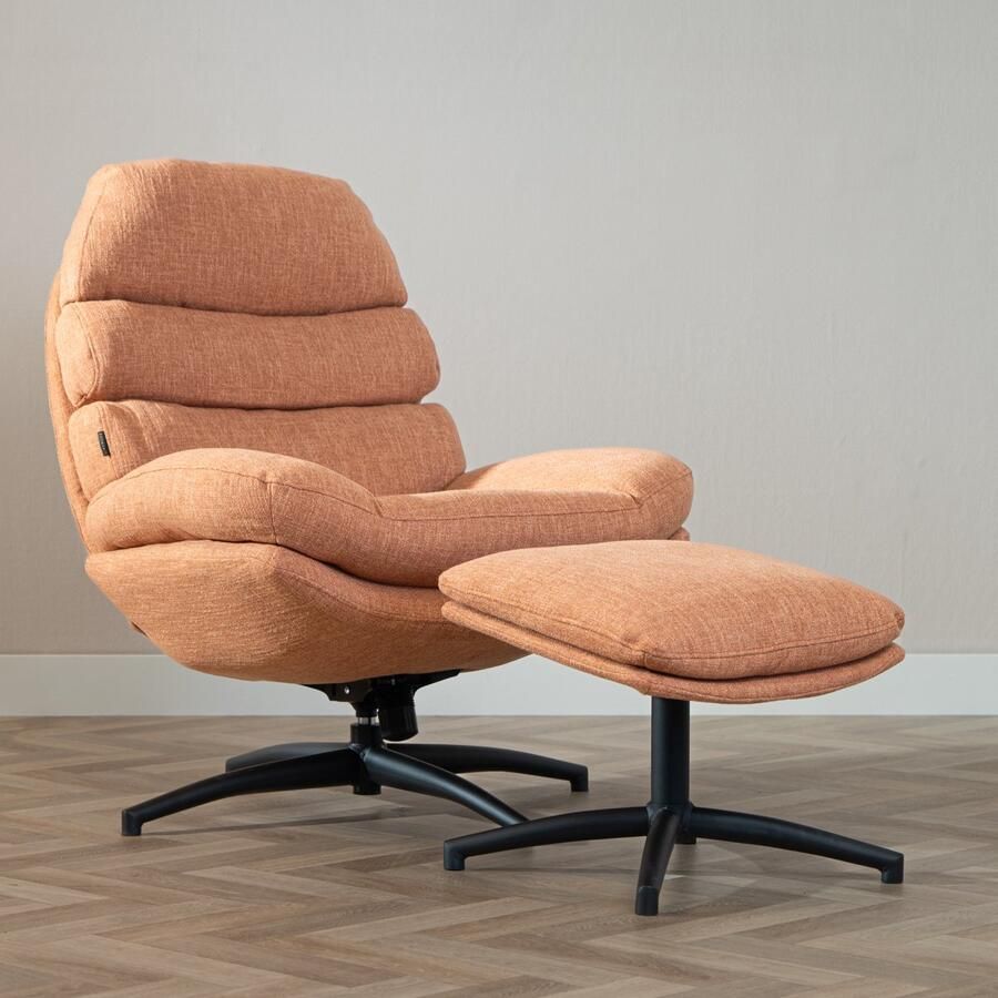Bronx71 Draaifauteuil met hocker Palma linnen koper.