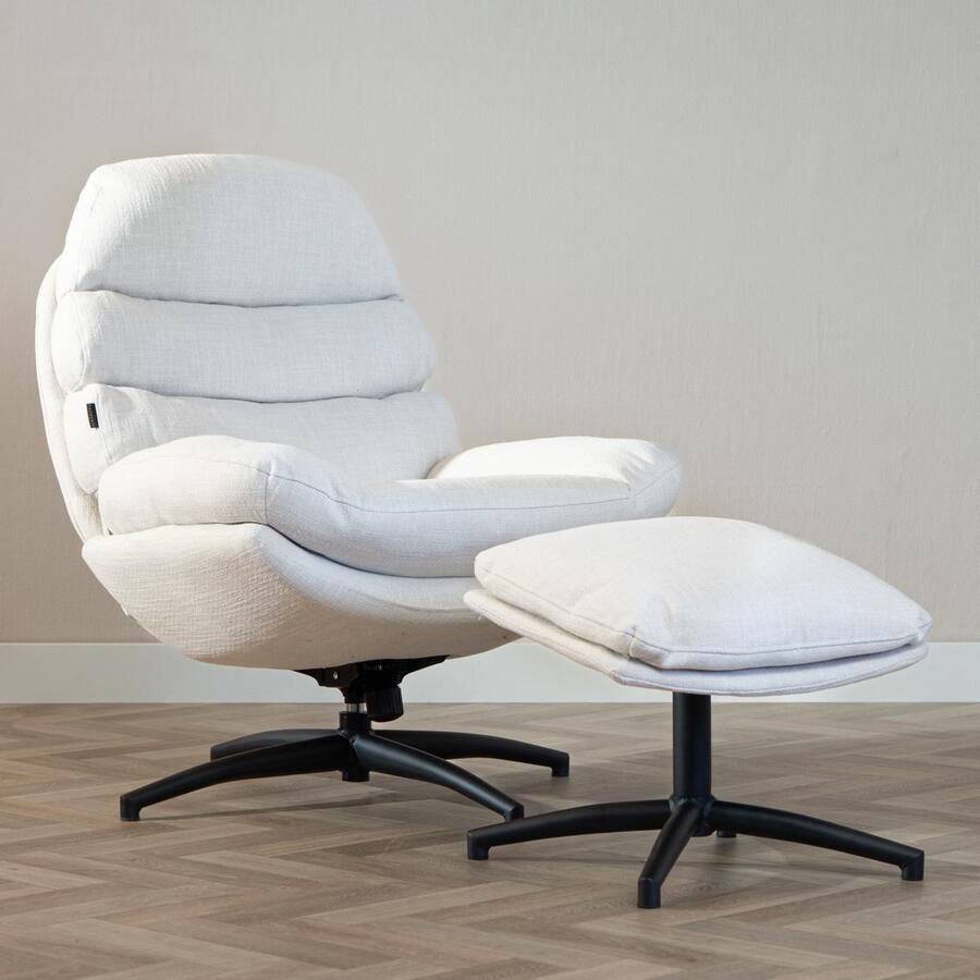 Bronx71 Draaifauteuil met hocker Palma linnen off white.