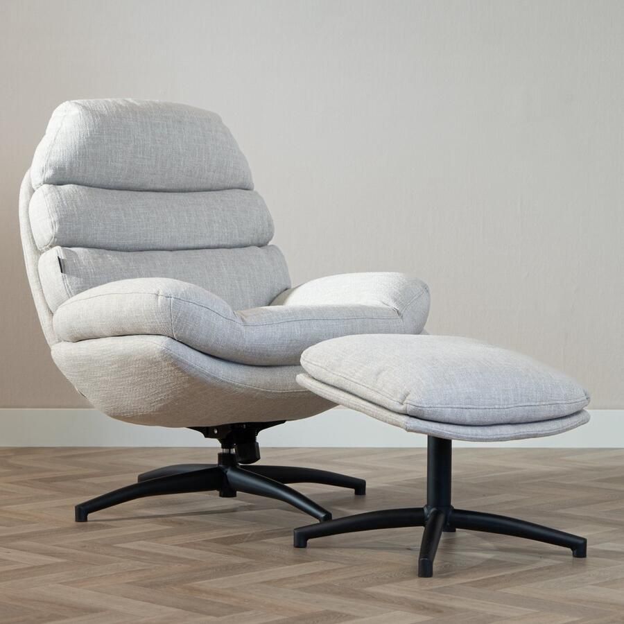 Bronx71 Draaifauteuil met hocker Palma linnen taupe.