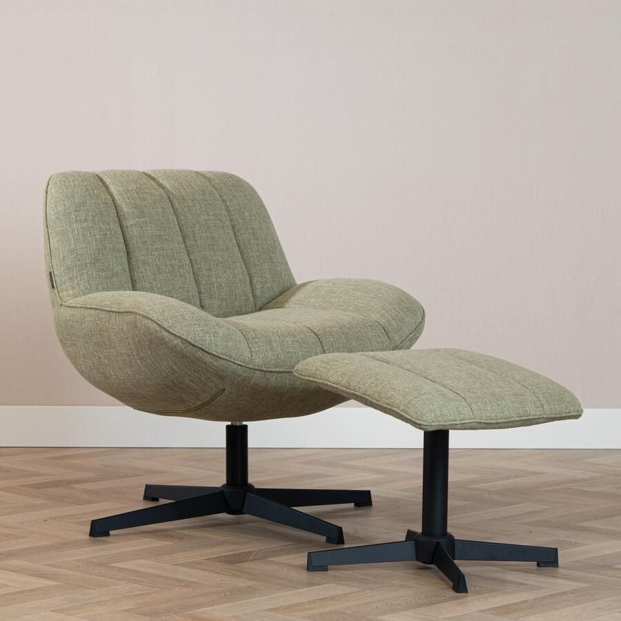 Bronx71 Draaifauteuil met hocker Santa linnen olijfgroen.