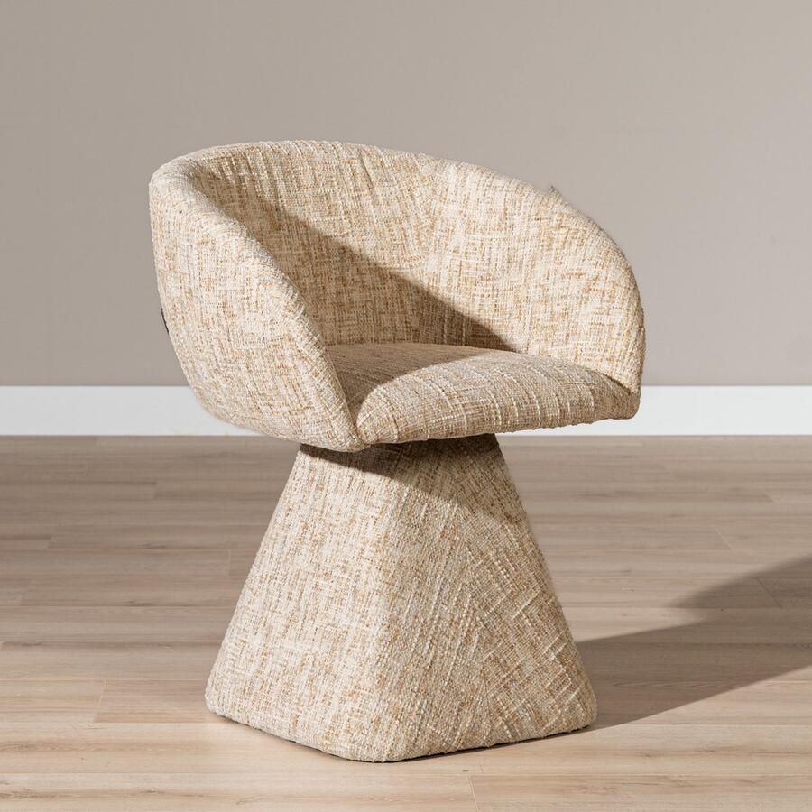 Bronx71 Eetkamerstoel Lenn draaibaar chenille beige stoel