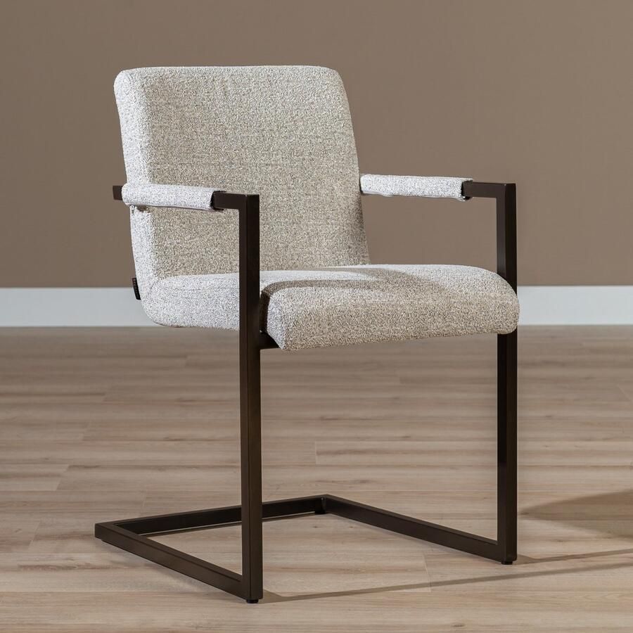 Bronx71 Eetkamerstoel Lio gemêleerde stof off white bruin stoel