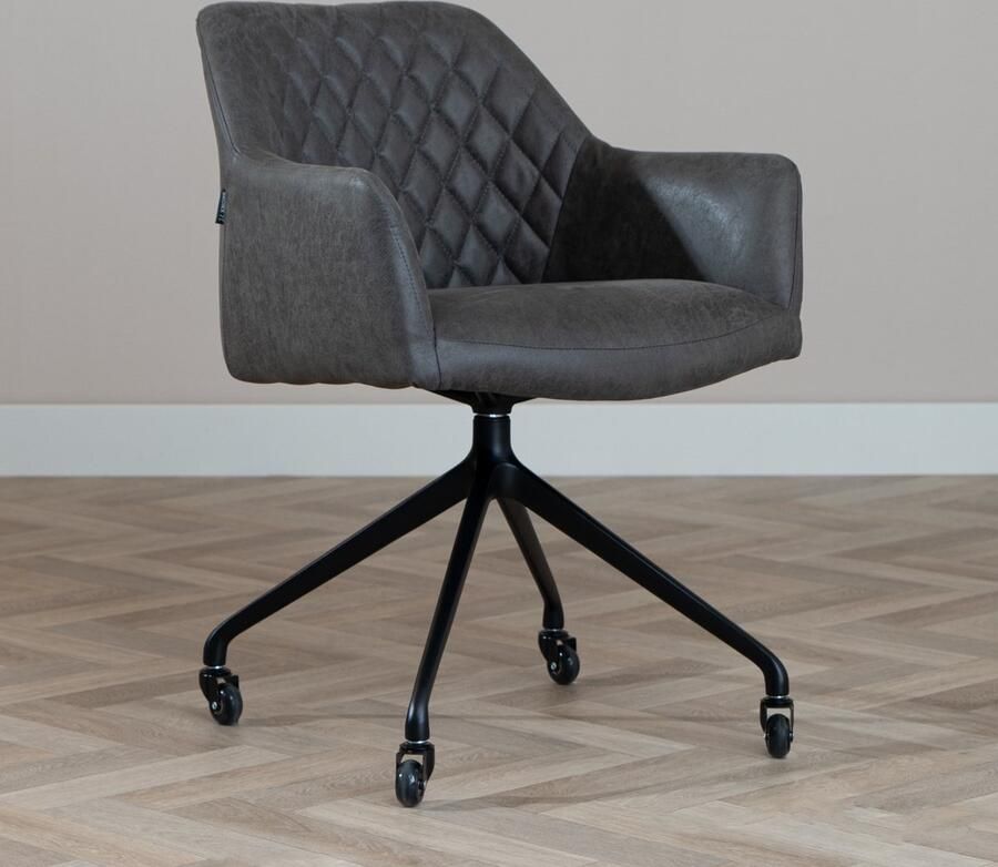 Bronx71 Eetkamerstoel leer Levi antraciet Eetkamerstoelen met armleuning Eetkamerstoelen met wieltjes Kuipstoel Eetkamerstoel antraciet Eetkamerstoel met armleuning - Foto 2