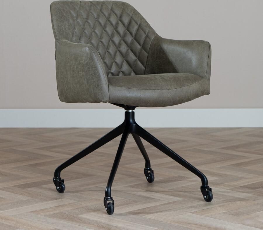 Bronx71 Eetkamerstoel leer Levi olijfgroen Eetkamerstoelen met armleuning Eetkamerstoelen met wieltjes Kuipstoel Eetkamerstoel groen Eetkamerstoel met armleuning - Foto 2