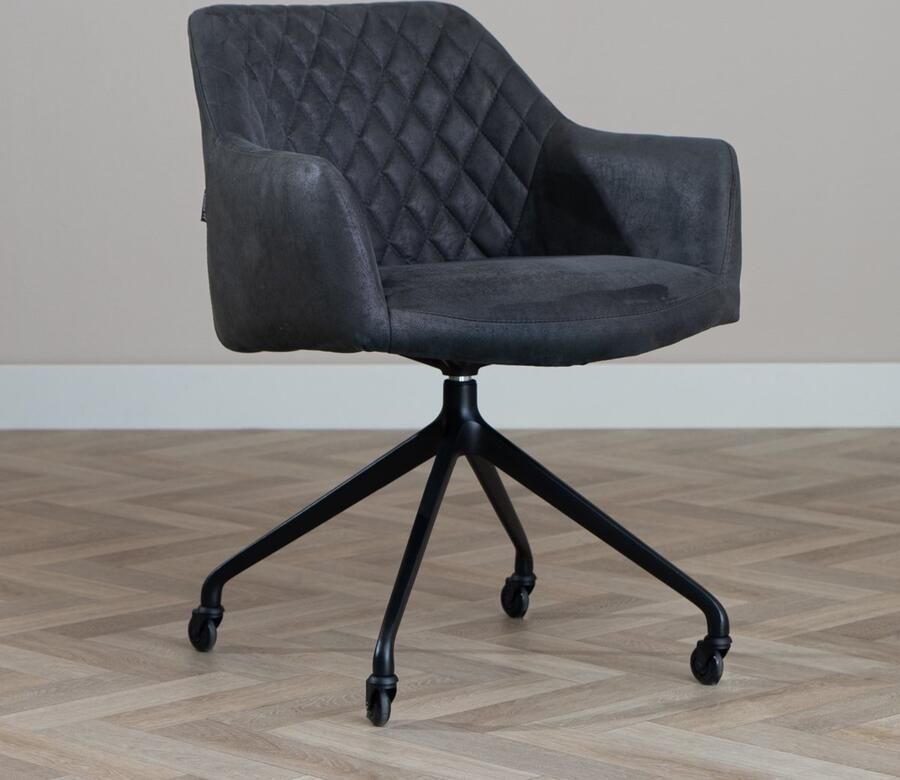 Bronx71 Eetkamerstoel leer Levi zwart Eetkamerstoelen met armleuning Eetkamerstoelen met wieltjes Kuipstoel Eetkamerstoel zwart Eetkamerstoel met armleuning - Foto 2