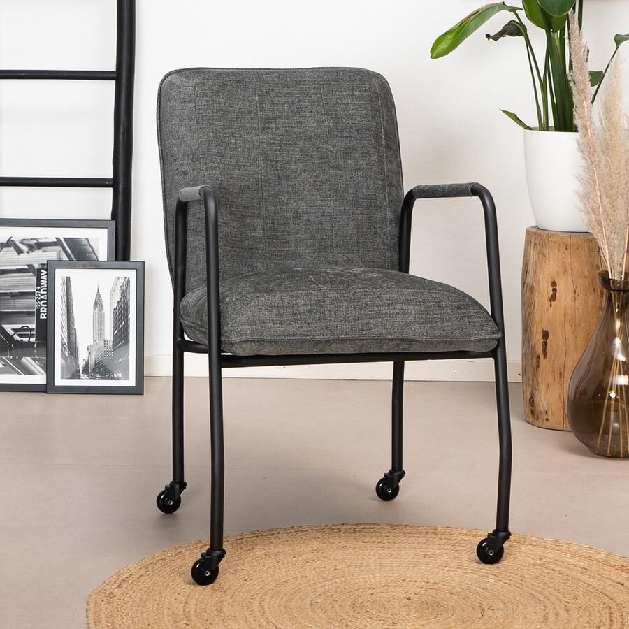 Bronx71 Eetkamerstoel met wieltjes Mila antraciet Eetkamerstoelen met armleuning Eetkamerstoelen met wieltjes Eetkamerstoel grijs Eetkamerstoel met armleuning - Foto 2