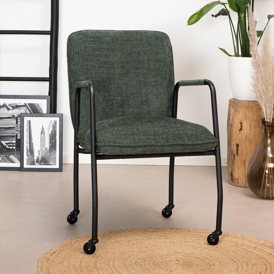 Bronx71 Eetkamerstoel met wieltjes Mila groen Eetkamerstoelen met armleuning Eetkamerstoelen met wieltjes Eetkamerstoel groen Eetkamerstoel met armleuning - Foto 2