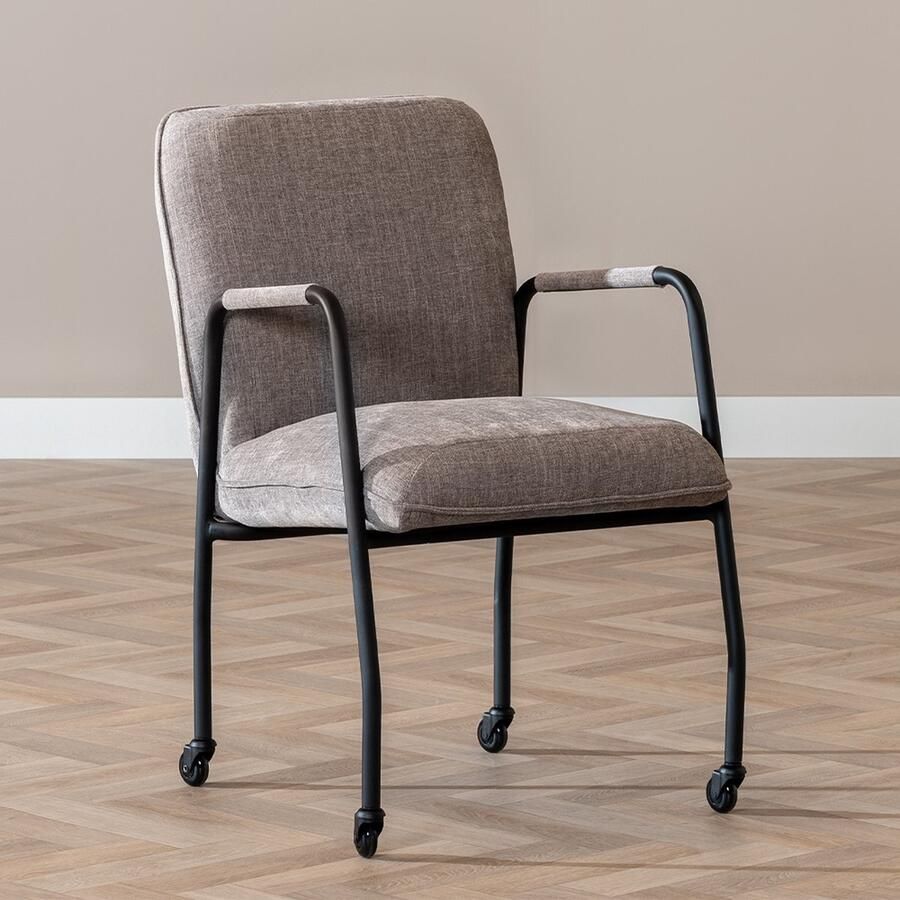 Bronx71 Eetkamerstoel met wieltjes Mila taupe Eetkamerstoelen met armleuning Eetkamerstoelen met wieltjes Eetkamerstoel taupe Eetkamerstoel met armleuning - Foto 2
