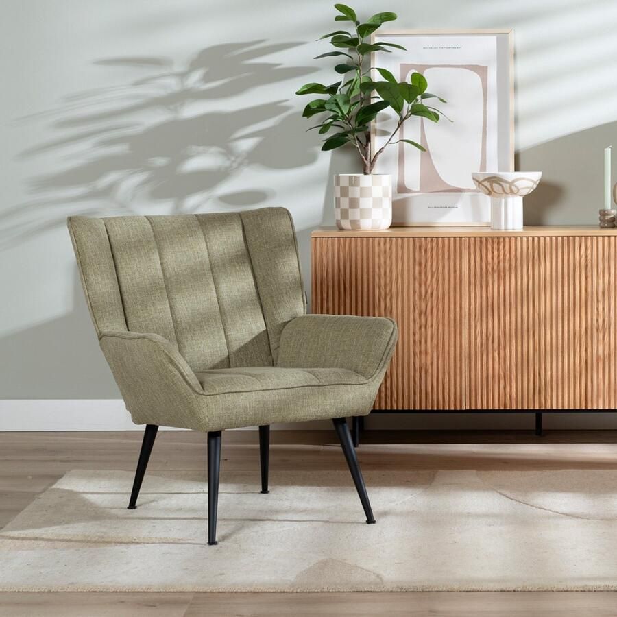 Bronx71 Fauteuil City linnen olive green.