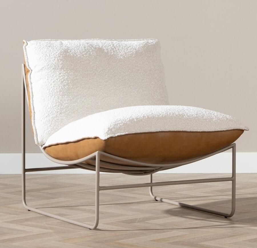 Bronx71 Fauteuil Maceo leer bouclé cognac beige. - Foto 2