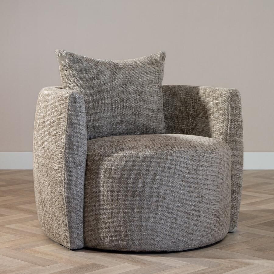 Bronx71 Fauteuil taupe chenille Ruby Zetel 1 persoons Relaxstoel Fauteuil stof Fauetuil beige Fauteuils met armleuning - Foto 2