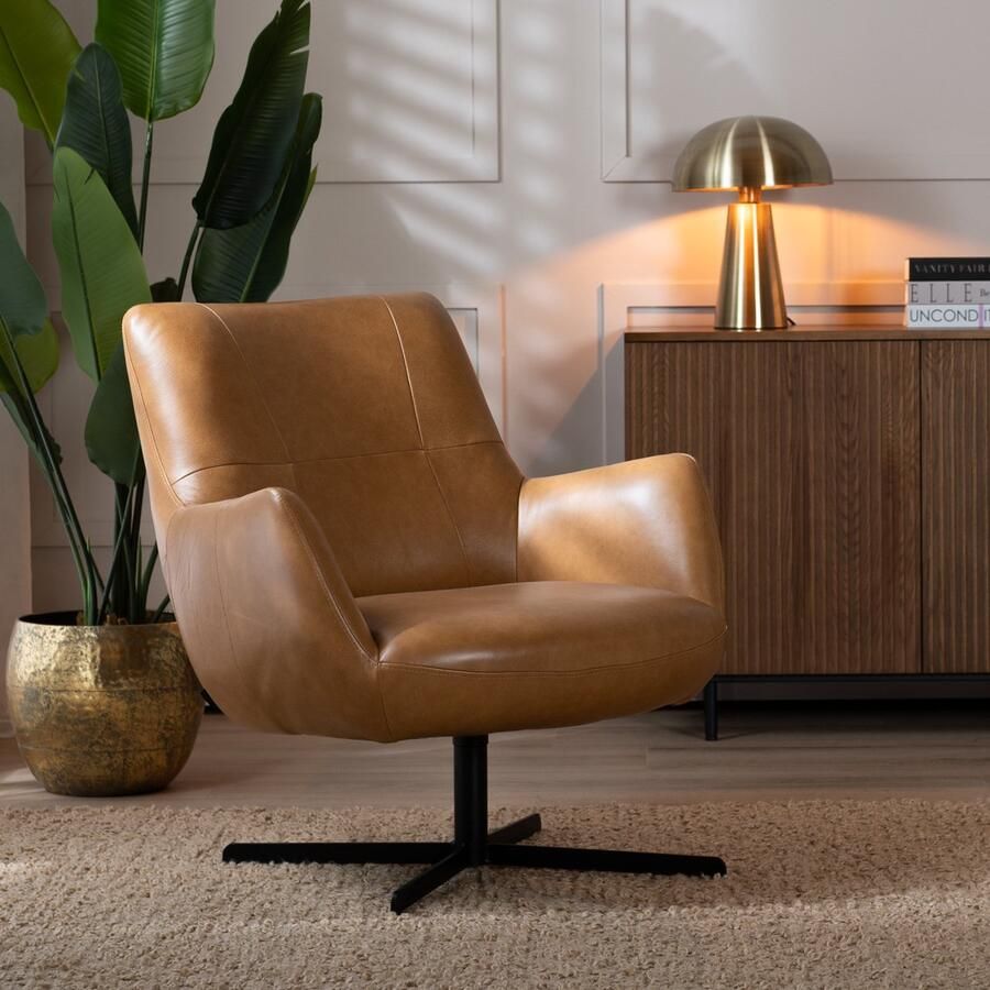 Bronx71 Fauteuil Stella draaibaar leer cognac.