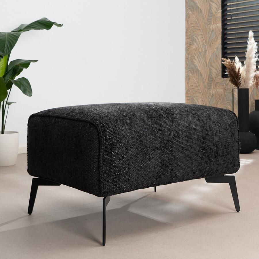 Bronx71 Hocker Vegas zwart stof chenille.