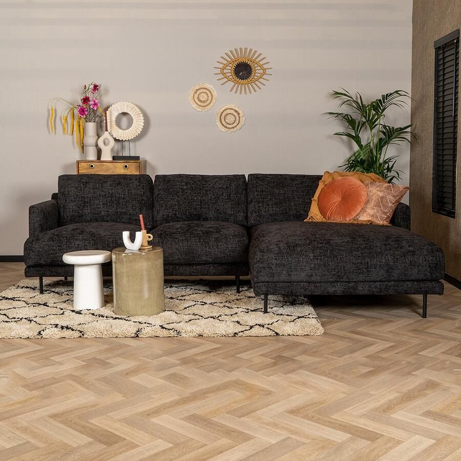 Bronx71 Hoekbank Denver zwart stof chenille rechts