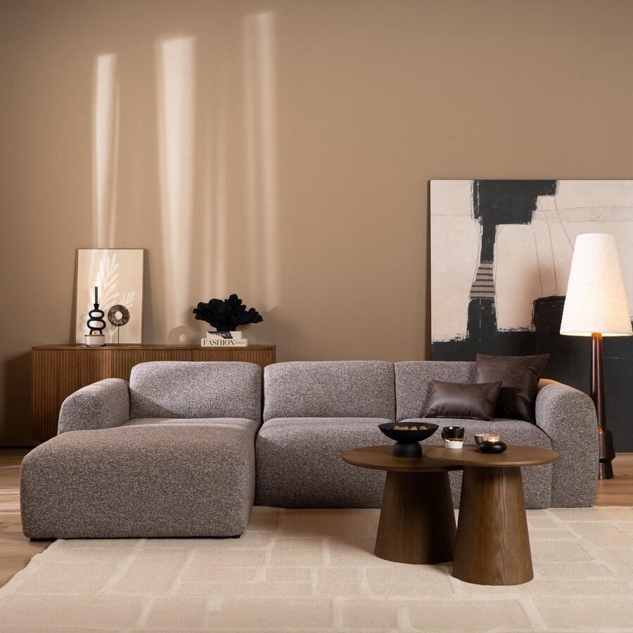 Bronx71 Hoekbank Maine bouclé stof bruin grijs links