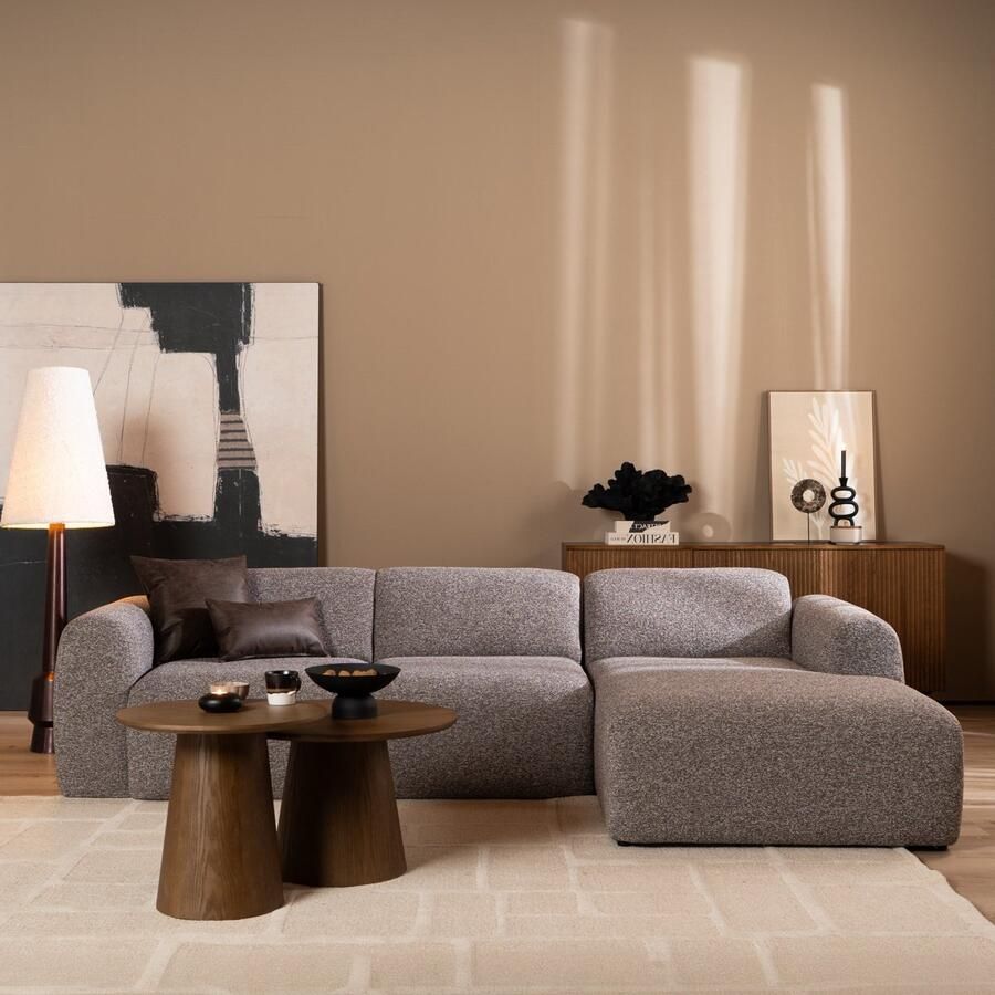 Bronx71 Hoekbank Maine bouclé stof bruin grijs rechts