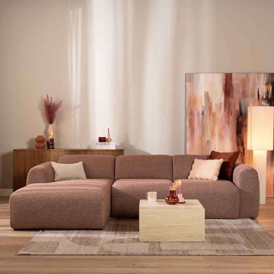 Bronx71 Hoekbank Maine bouclé stof rood roze links