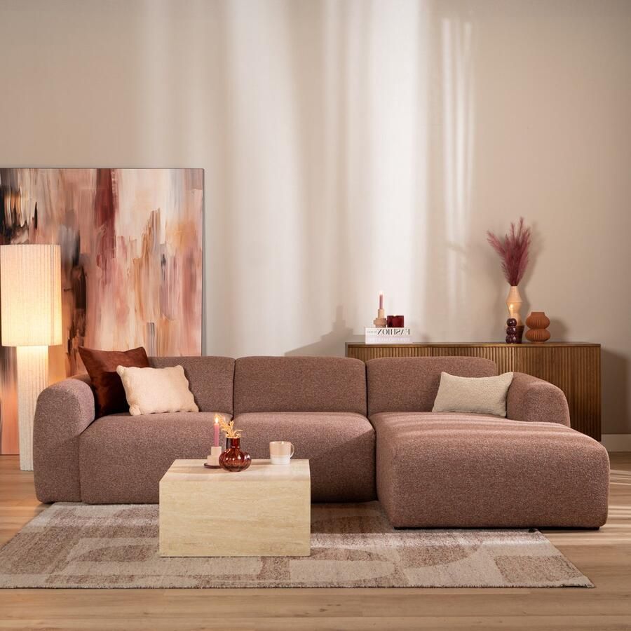 Bronx71 Hoekbank Maine bouclé stof rood roze rechts