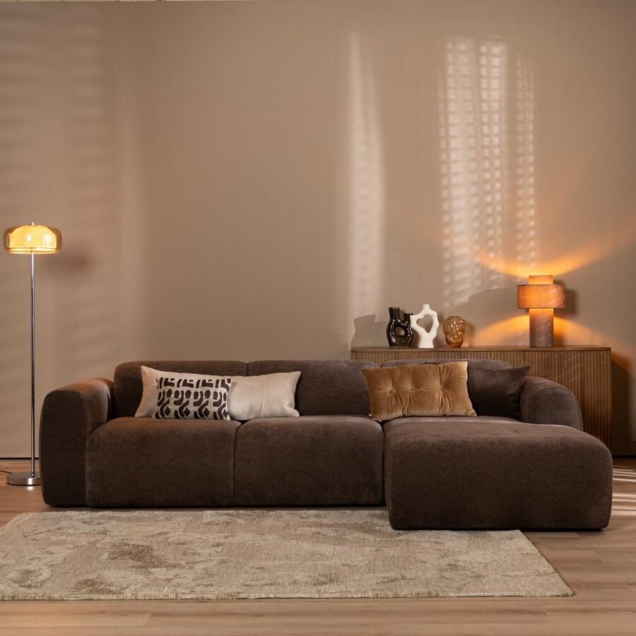 Bronx71 Hoekbank Maine chenille stof bruin rechts