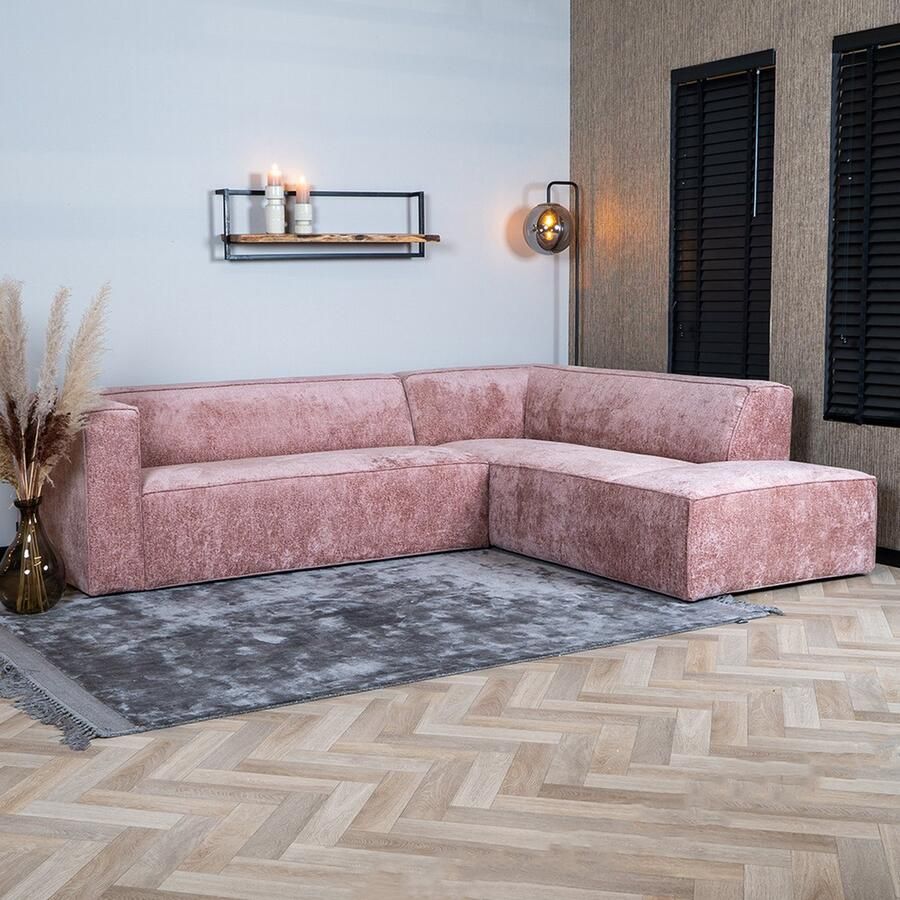 Bronx71 Hoekbank Memphis roze stof chenille rechts