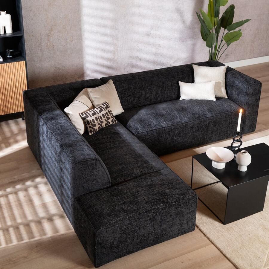 Bronx71 Hoekbank Memphis stof chenille zwart links.