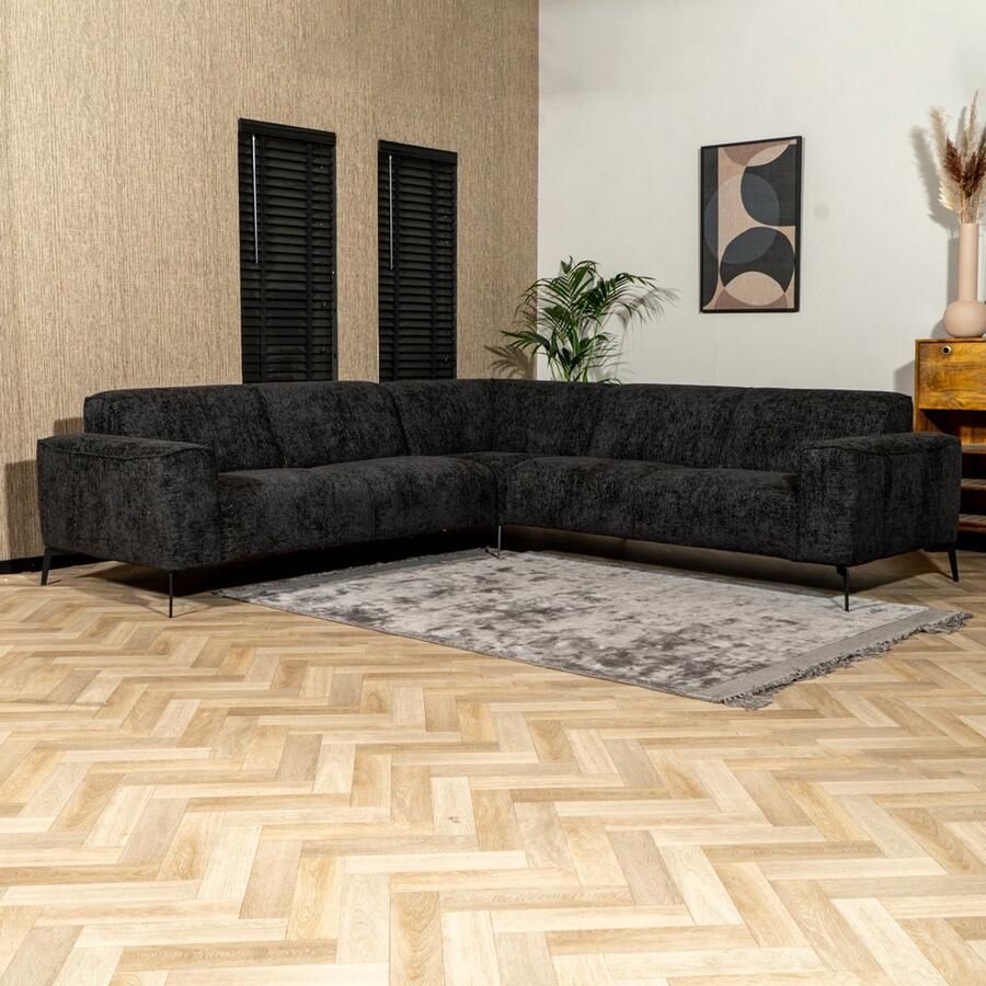 Bronx71 Hoekbank Vegas zwart stof chenille links rechts.