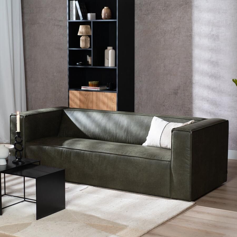 Bronx71 Industriële bank 3-zits Memphis eco-leer olijfgroen.