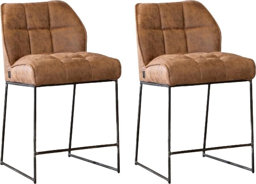 Bronx71 Industriële barkruk Abel cognac 70 cm barkrukken set van 2 barstoel