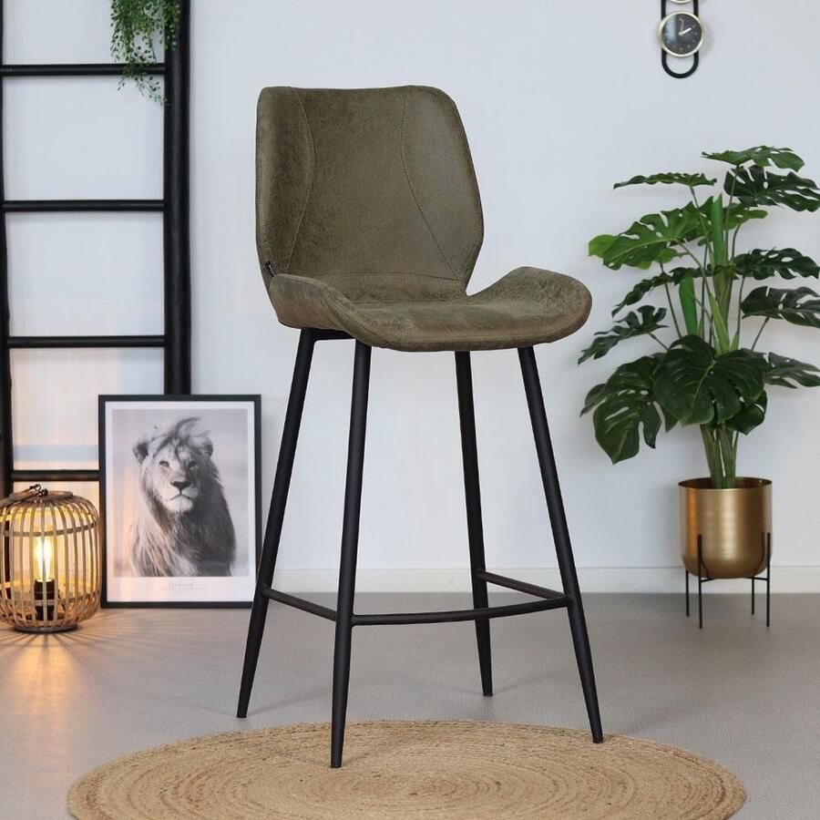Bronx71 Industriële barkruk Barrel olijfgroen eco leer 69 cm Barkrukken set van 2 barstoel