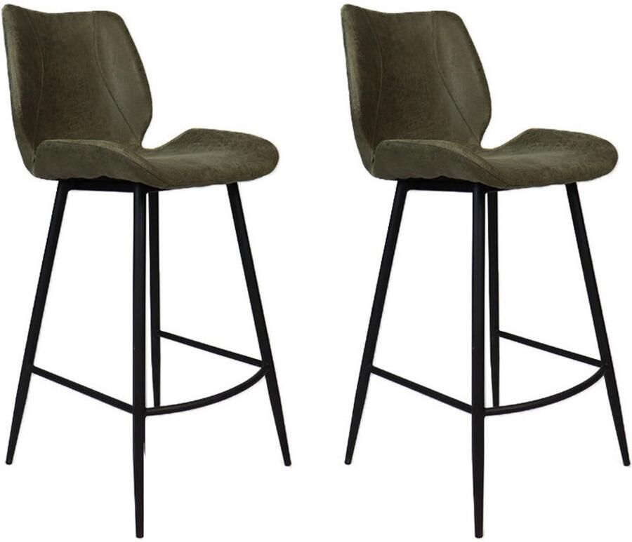 Bronx71 Industriële barkruk Barrel olijfgroen eco leer 69 cm Barkrukken set van 4 barstoel - Foto 2