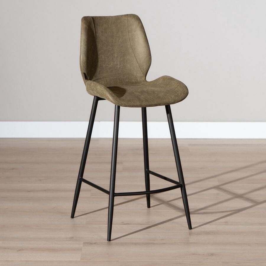 Bronx71 Barkruk industrieel olijfgroen Barrel Zithoogte 69cm Barstoel Barkruk met rugleuning Barkruk groen Eco leer Waterafstotend - Foto 2