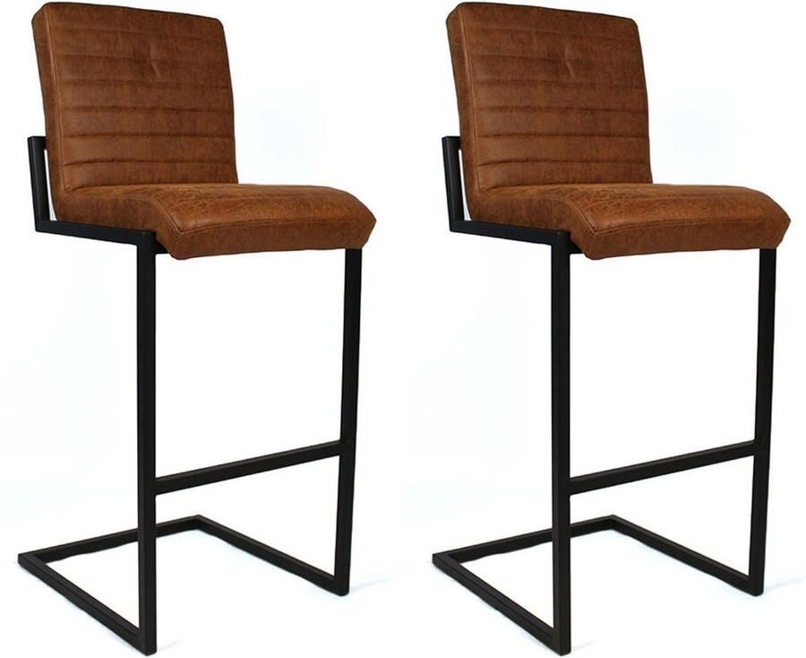 Bronx71 Industriële barkruk Block cognac eco-leer 79 cm barkrukken set van 2 barstoel - Foto 2