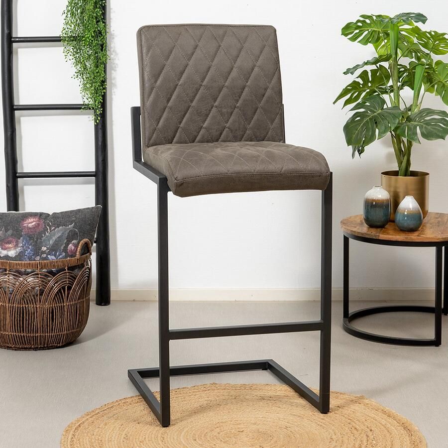 Bronx71 Barkruk industrieel Diamond antraciet 79 cm Barkrukken met rugleuning Barstoel grijs Barstoelen met rugleuning - Foto 3