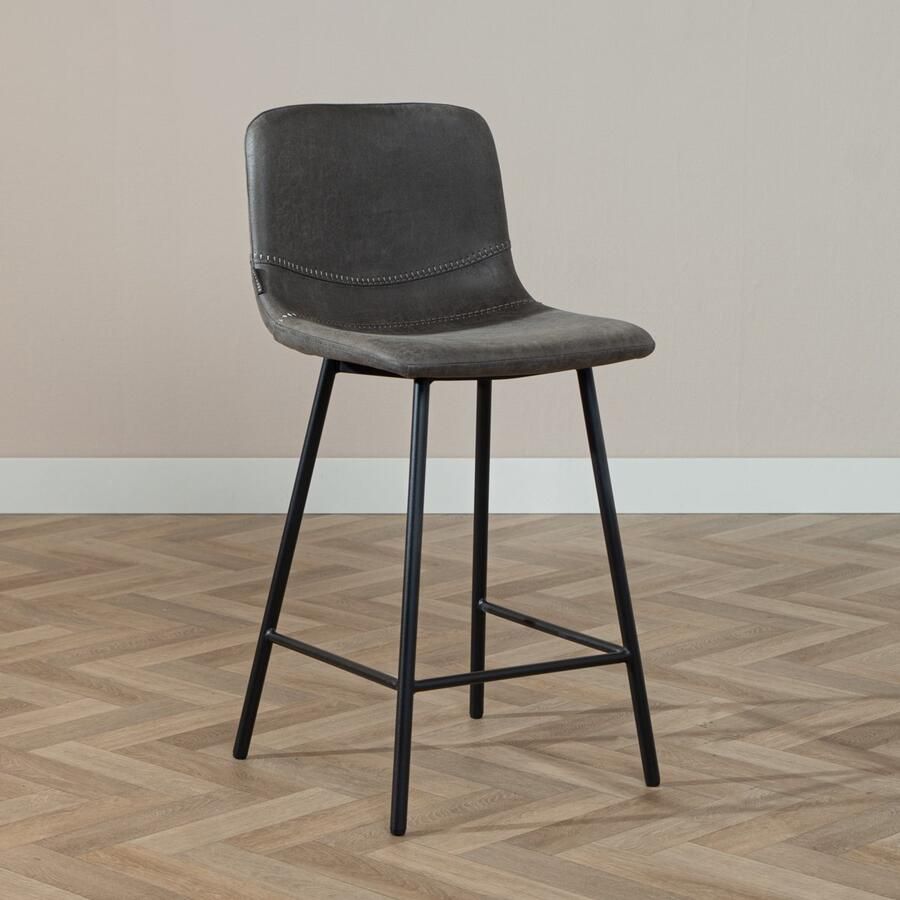 Bronx71 Barkruk eco leer Mikky antraciet In hoogte verstelbaar: 65-78 cm Barkruk grijs Barstoel Barkrukken met rugleuning - Foto 3