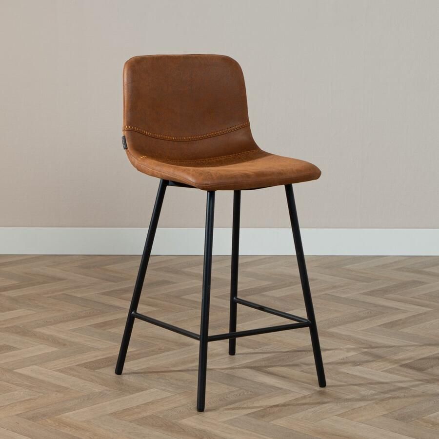 Bronx71 Barkruk eco leer Mikky cognac In hoogte verstelbaar: 65-78 cm Barkruk bruin Barstoel Barkrukken met rugleuning - Foto 3