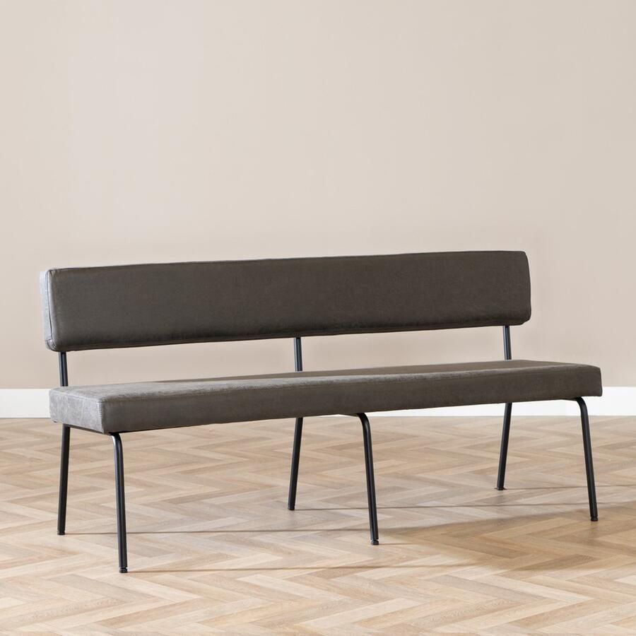 Bronx71 Industriële eetkamerbank Espen antraciet eco-leer 160 cm eettafelbank eetbank