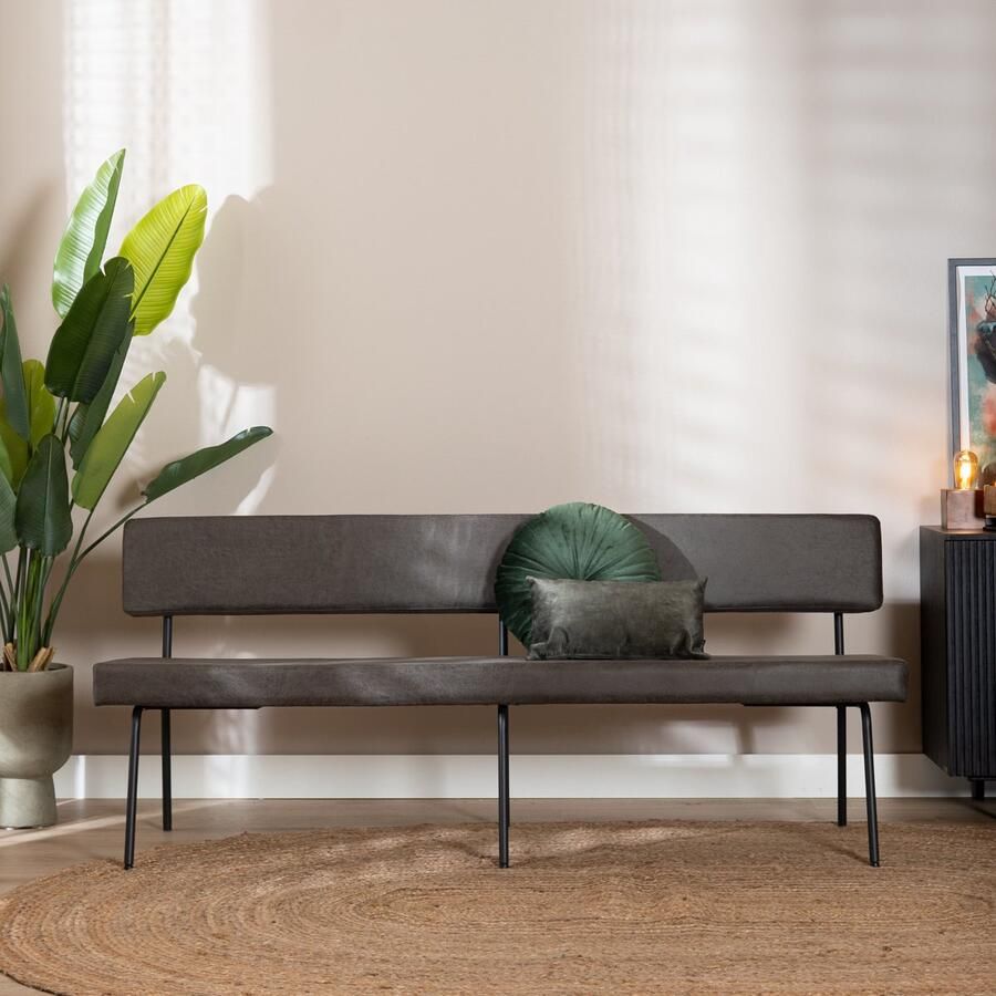 Bronx71 Industriële eetkamerbank Espen antraciet eco-leer 190 cm eettafelbank eetbank