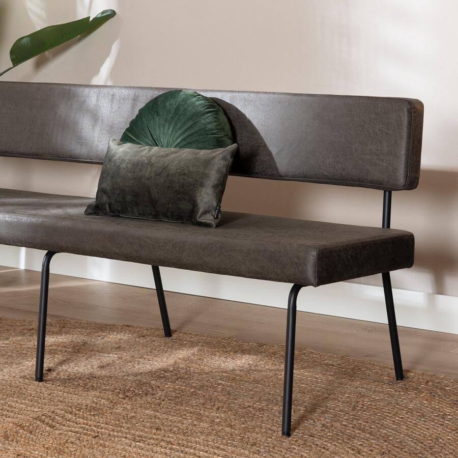 Bronx71 Industriële eetkamerbank Espen antraciet eco-leer 190 cm eettafelbank eetbank - Foto 2