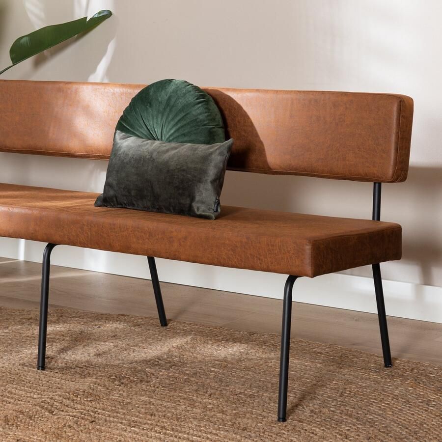 Bronx71 Industriële eetkamerbank Espen cognac eco-leer 190 cm eettafelbank eetbank