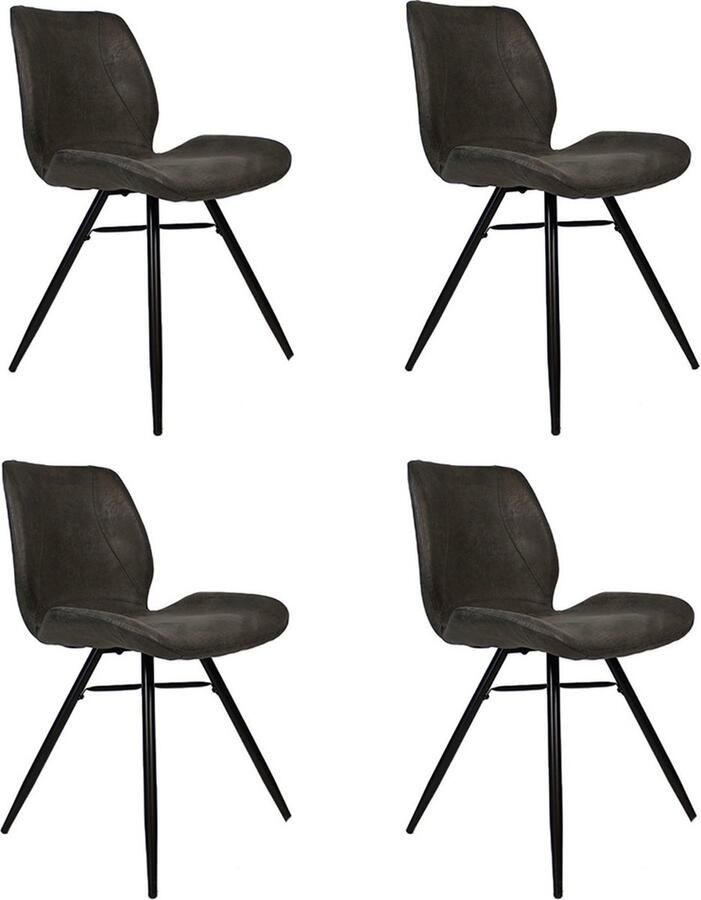 Bronx71 Industriële eetkamerstoel Barrel antraciet eco leer Eetkamerstoelen set van 4 stoel