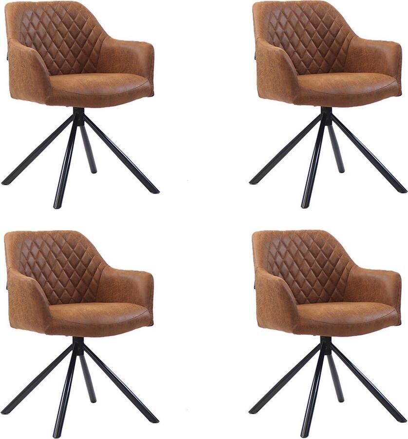 Bronx71 Industriële eetkamerstoel Dex cognac eco-leer Eetkamerstoelen set van 4 stoel - Foto 2