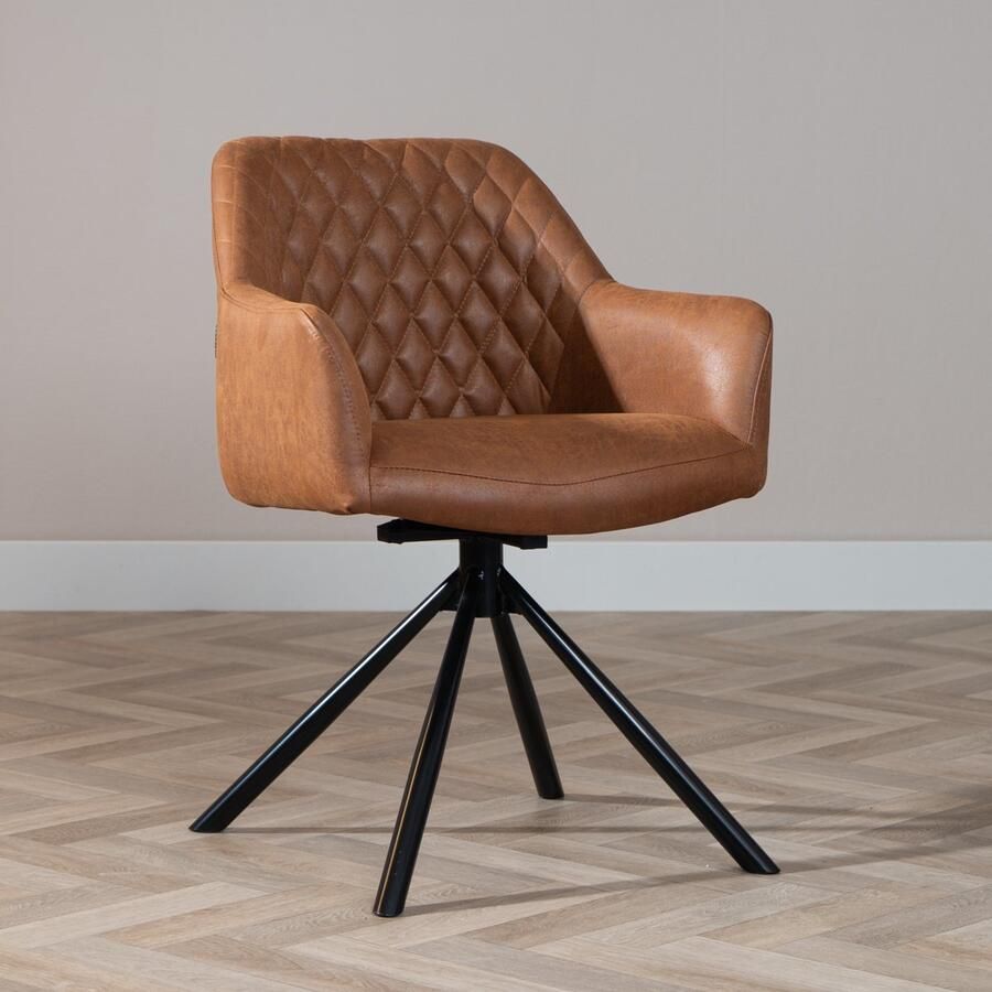 Bronx71 Eetkamerstoel industrieel Dex cognac eco leer Eetkamerstoel draaibaar Eetkamerstoel met armleuning Eetkamerstoel bruin Eetkamerstoel met armleuning - Foto 2