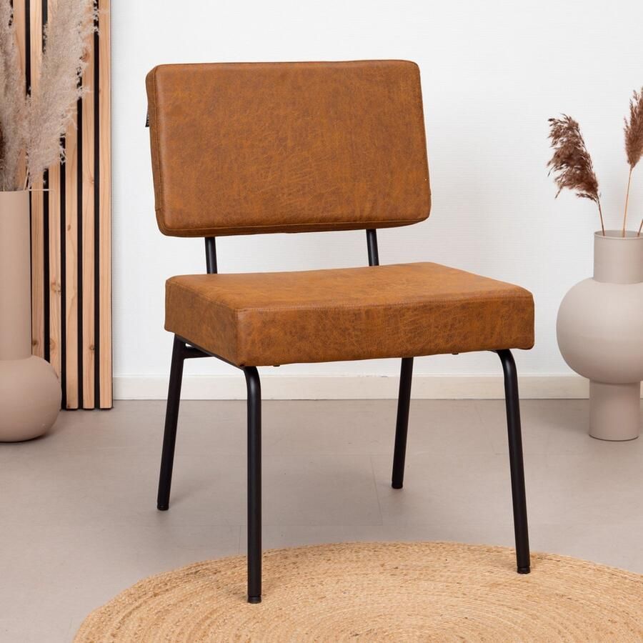 Bronx71 Industriële eetkamerstoel Espen cognac eco-leer Eetkamerstoelen set van 4 stoel
