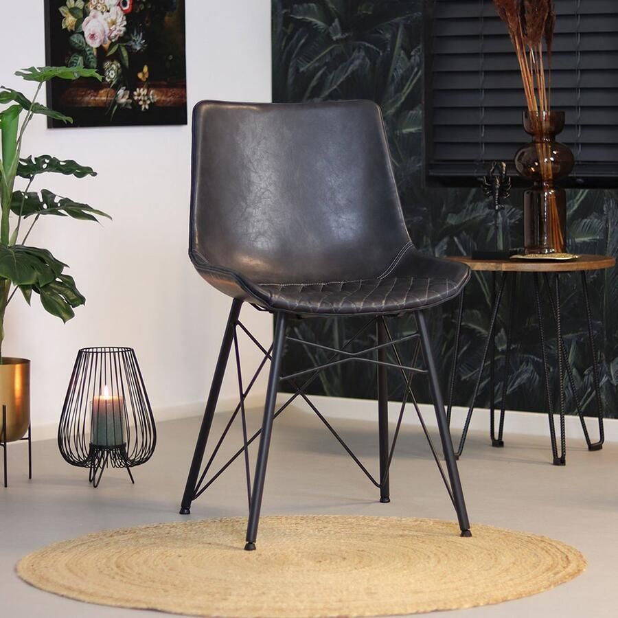 Bronx71 Eetkamerstoel Lauren zwart PU leer Eetkamerstoel zonder armleuning Eetkamerstoel kunstleer Eetkamerstoel zwart - Foto 2