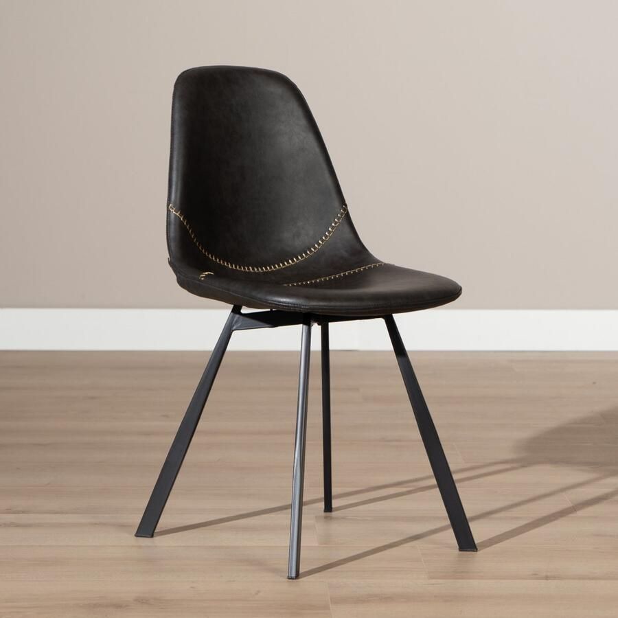 Bronx71 Industriële eetkamerstoel Logan antraciet eco-leer stoel - Foto 2