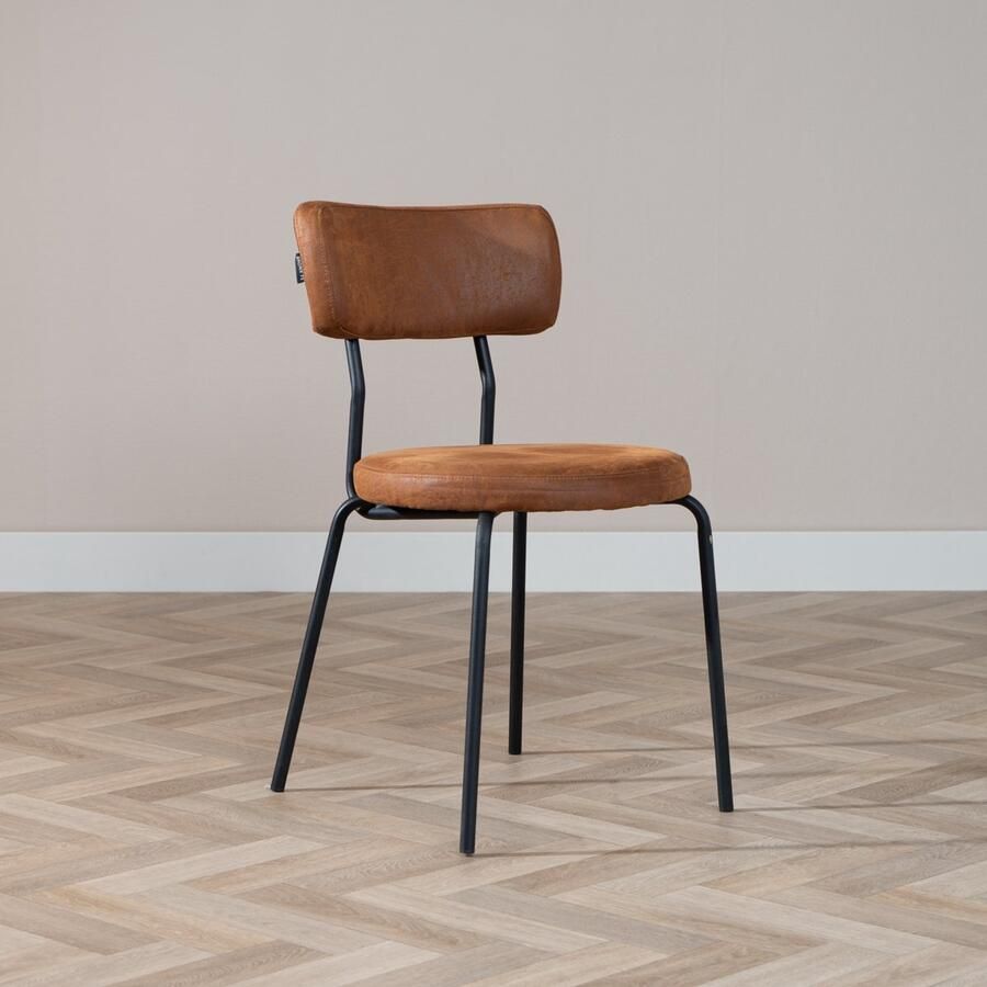 Bronx71 Industriële eetkamerstoel Lyon cognac eco-leer stapelbaar stoel - Foto 3